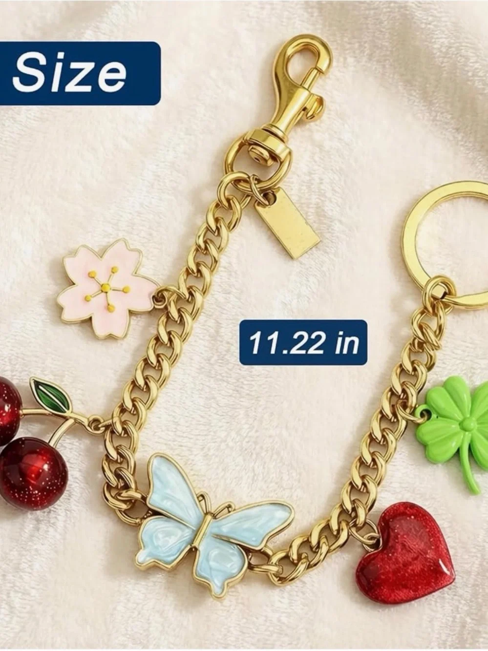 Designer inspired bag charm chain.